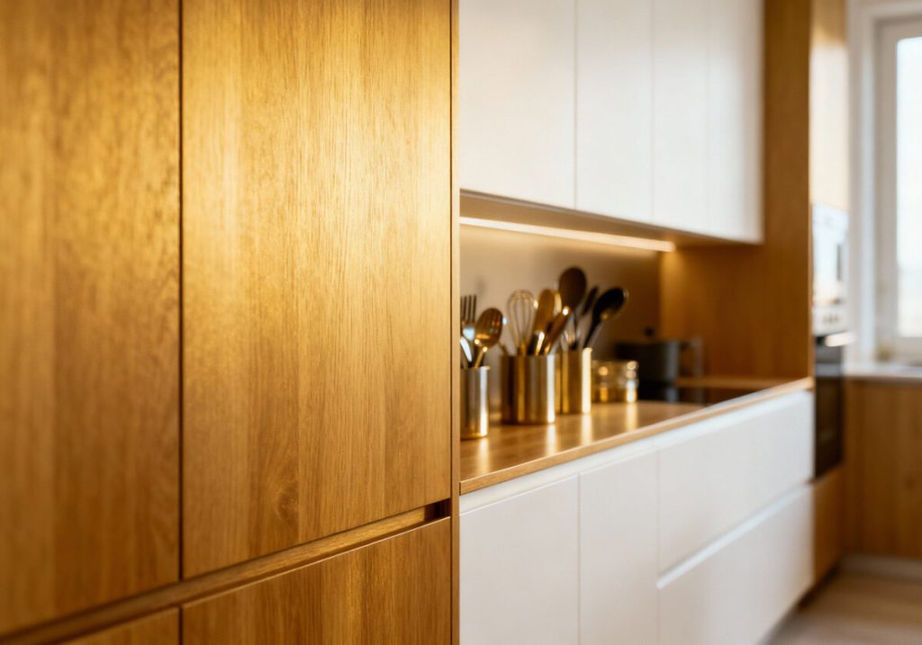 Ứng dụng ván ép nội thất làm hệ tủ bếp